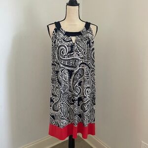 En Focus Women's Paisley Sleeveless Dress Red Trim Size 16W
